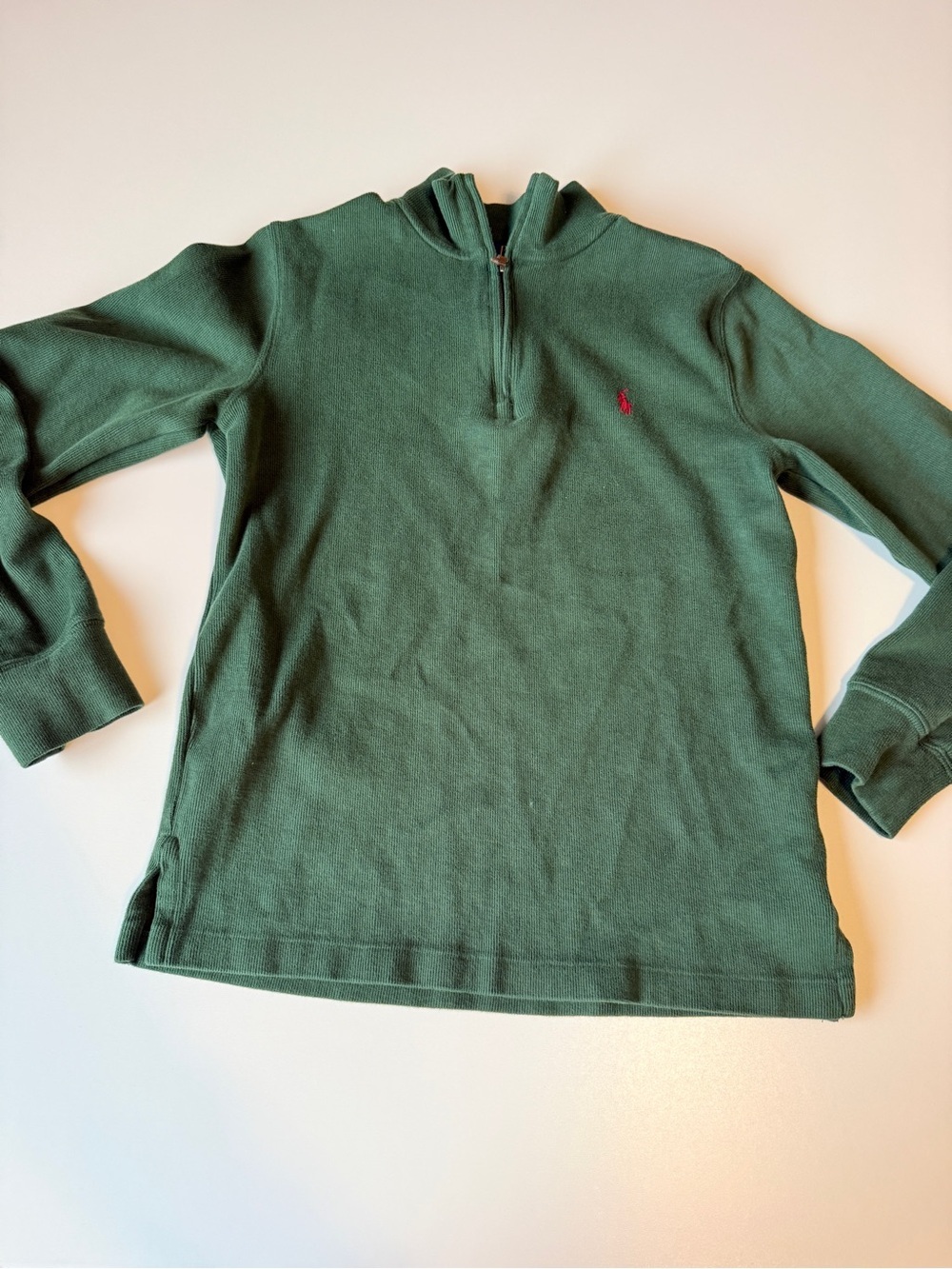 Polo by Ralph Lauren Boys Dark Green Quarter-Zip Large1Sweater with Red Pony